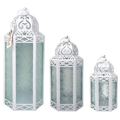 3-Piece White Iron Lantern Set C629