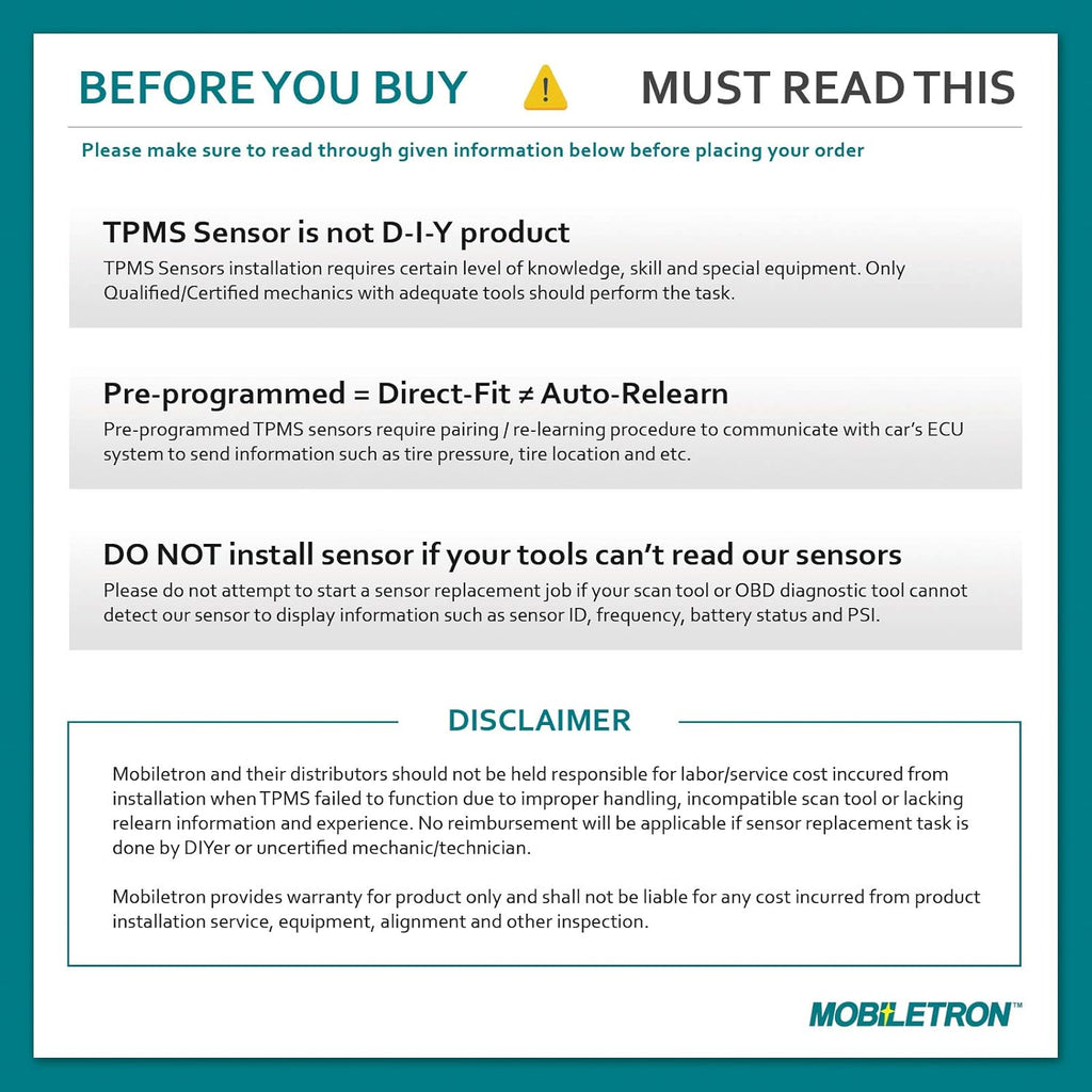TPMS Tire Pressure Sensor 4-Pack with Aluminum Valve Stem M54737