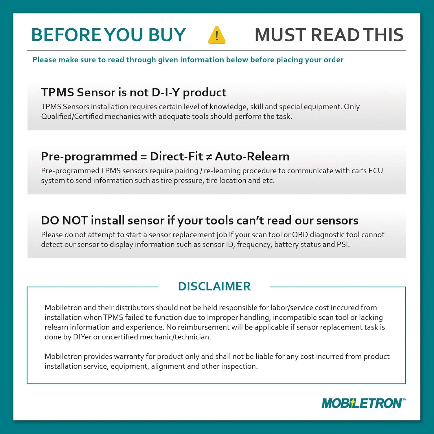 TPMS Tire Pressure Sensor 4-Pack with Aluminum Valve Stem M54737