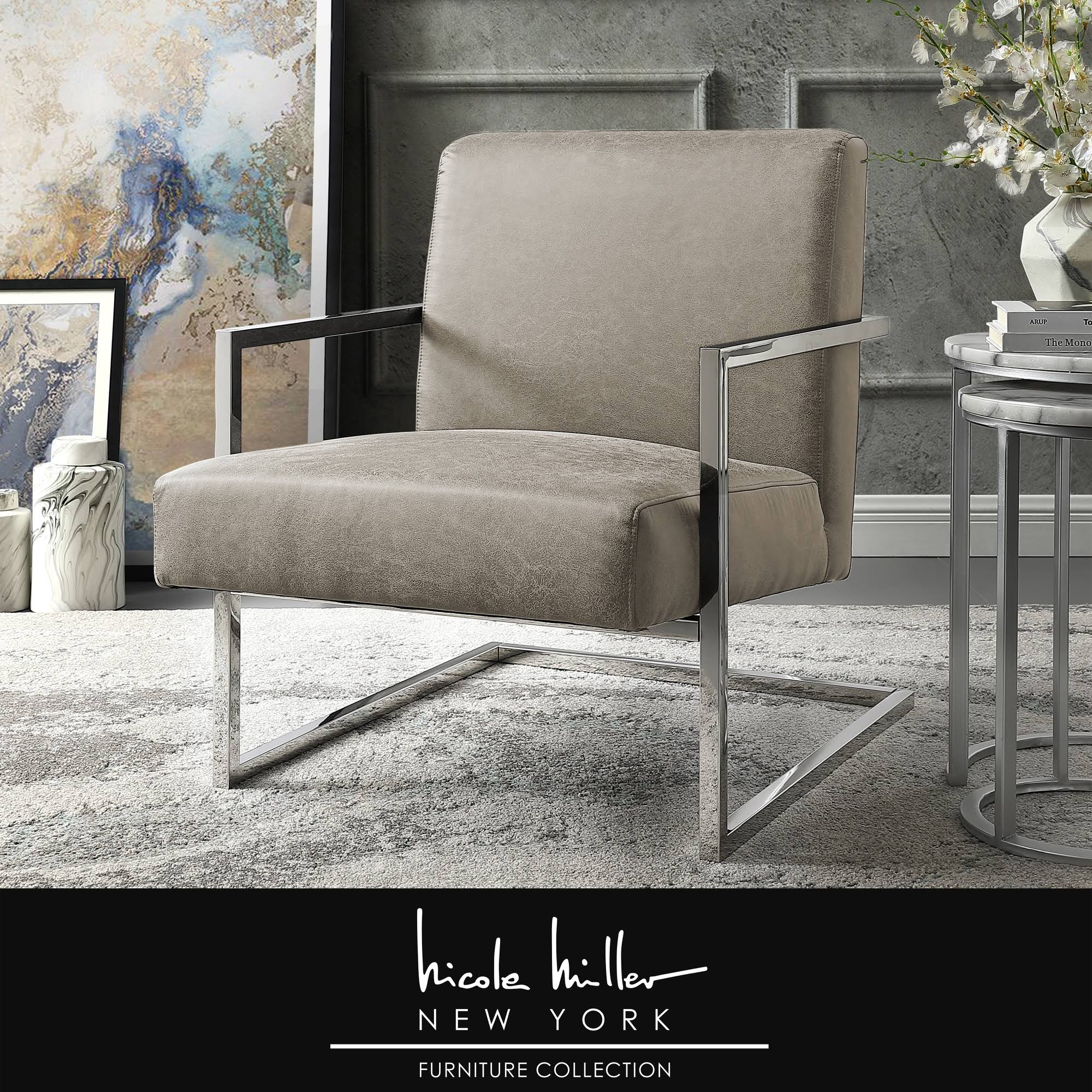 PU Leather Accent Chair Light Grey/Chrome E4997