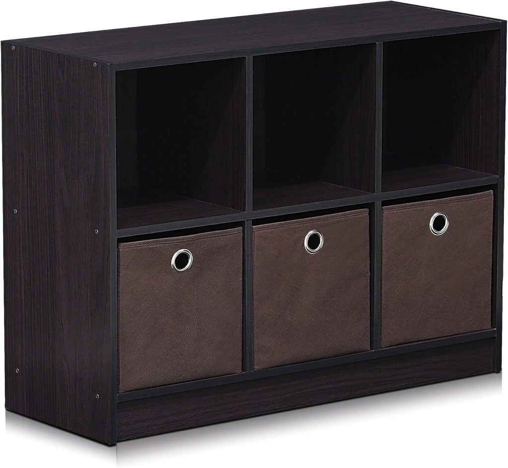 3x2 Bookcase Storage with Bins, Light Cherry/Ivory D358