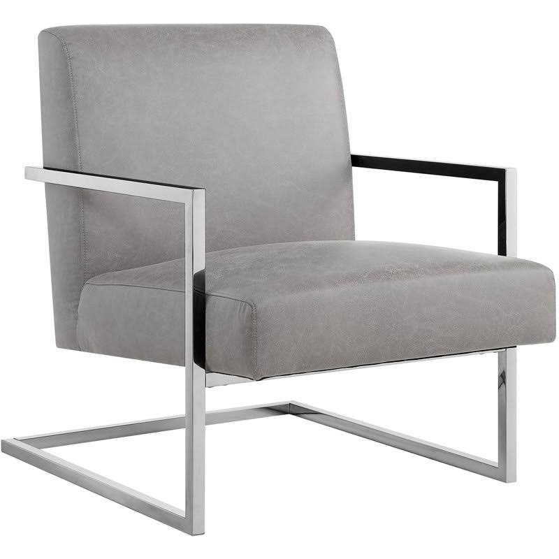 PU Leather Accent Chair Light Grey/Chrome E4997