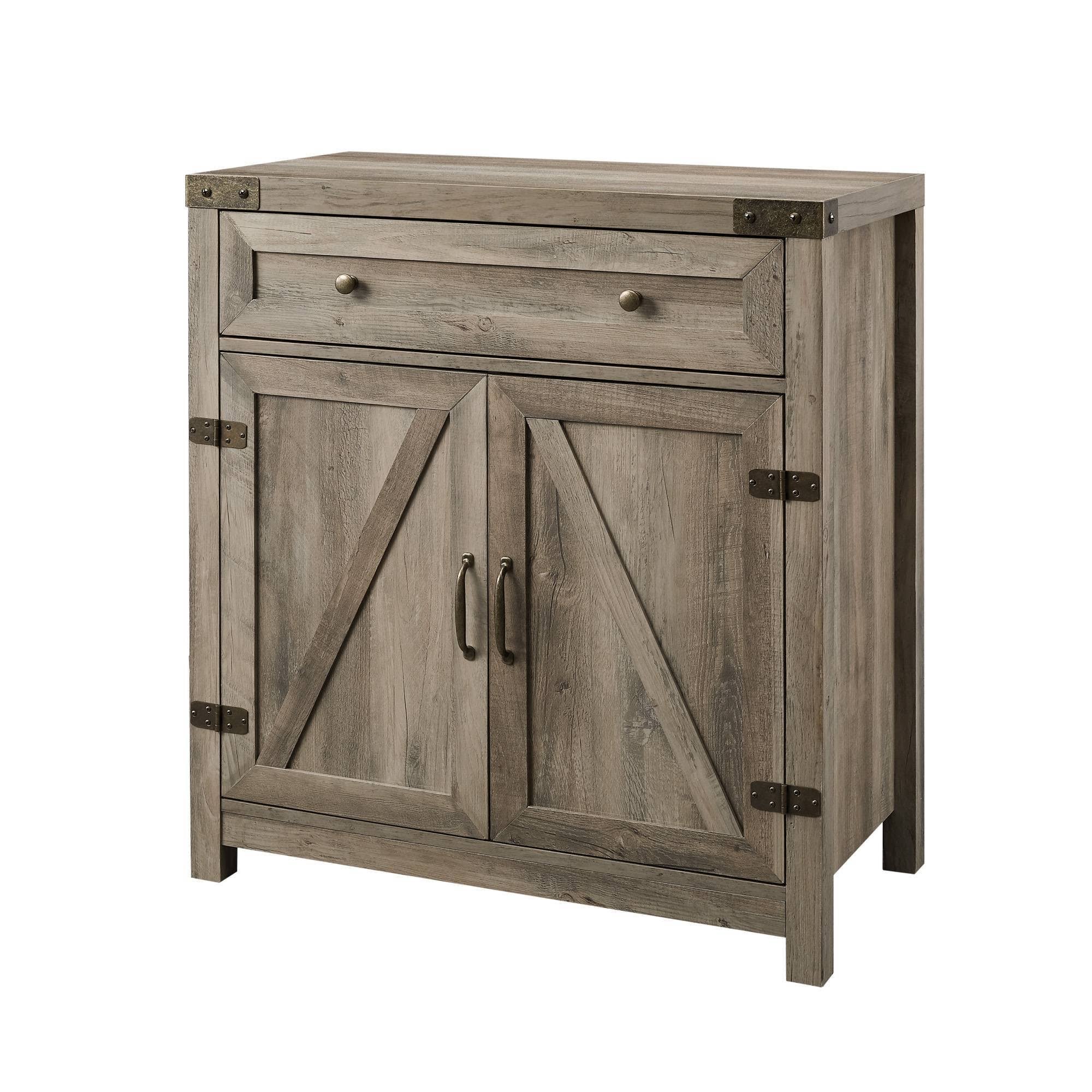 Rustic Farmhouse Barn Door Accent Cabinet Gray Wash L53249