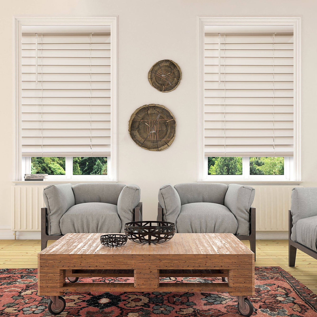 White 53.5x22 Cordless Faux Wood Blinds R121966
