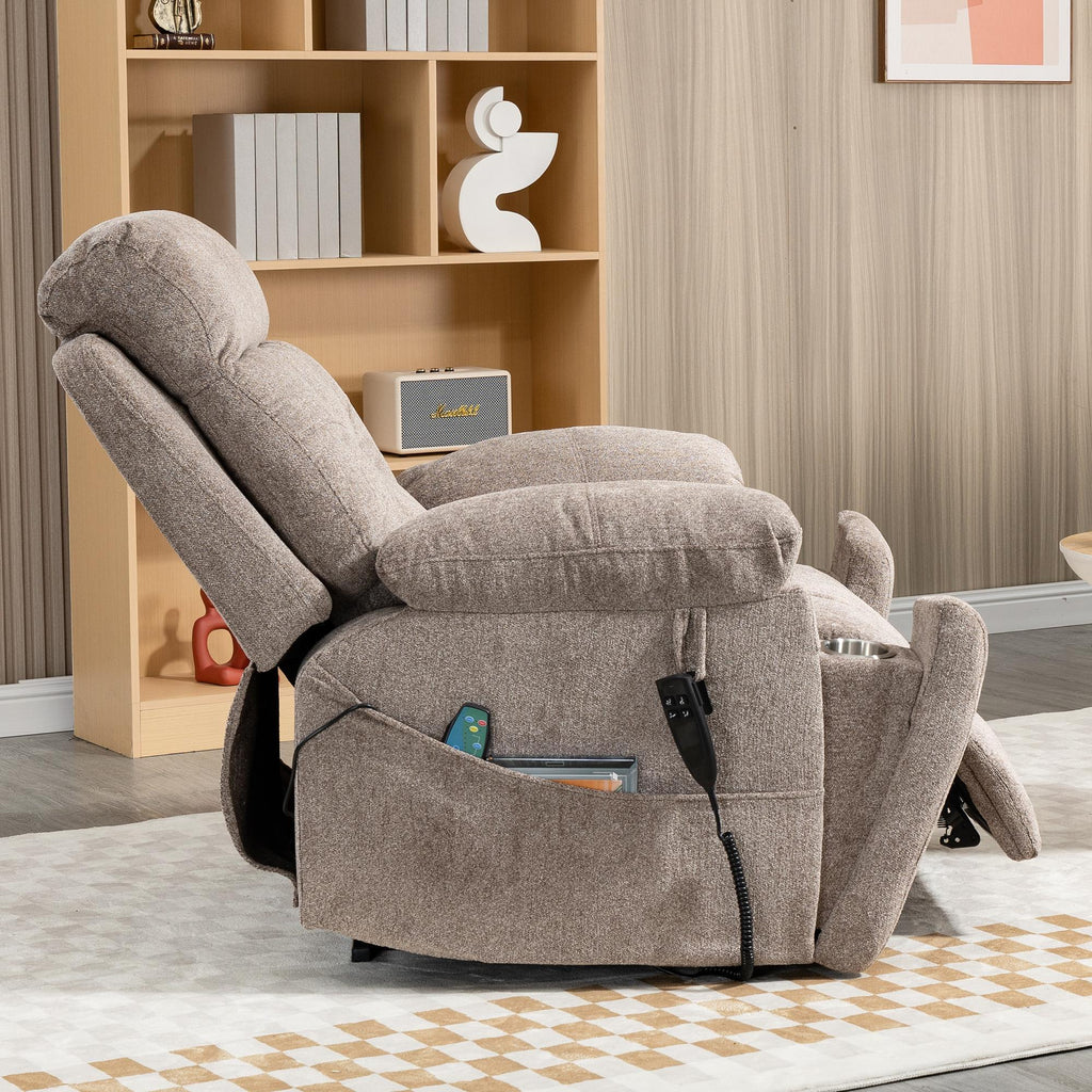 Electric Lift Recliner Chair with Heating and Massage, Fabric, Light Brown G567790