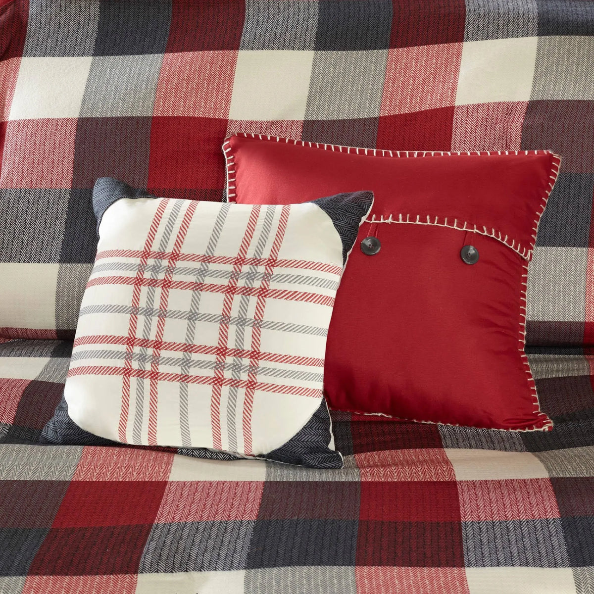6 Piece Herringbone Duvet Cover Set Red King/Cal King P716