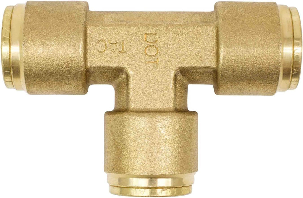 Brass Push to Connect Union Tee Air Brake Tube Fitting, 1/2" Tube OD, 5 Pack Z373879