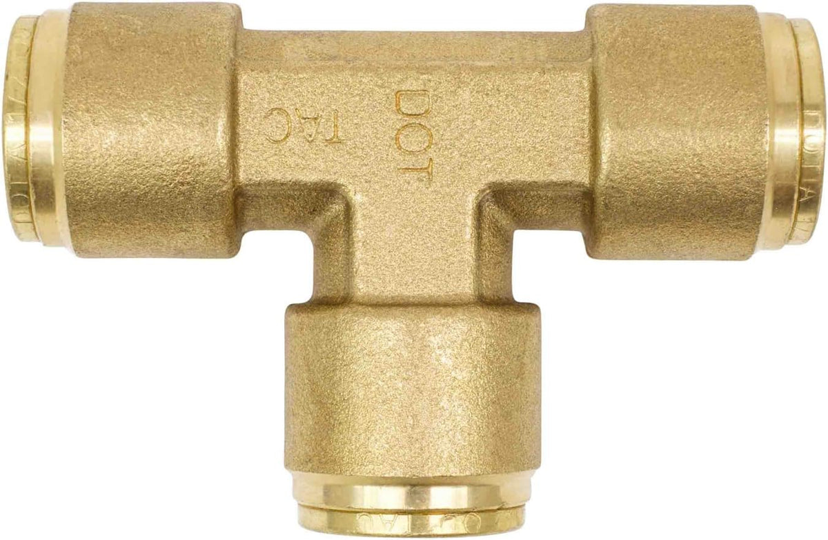 Brass Push to Connect Union Tee Air Brake Tube Fitting, 1/2" Tube OD, 5 Pack Z373879