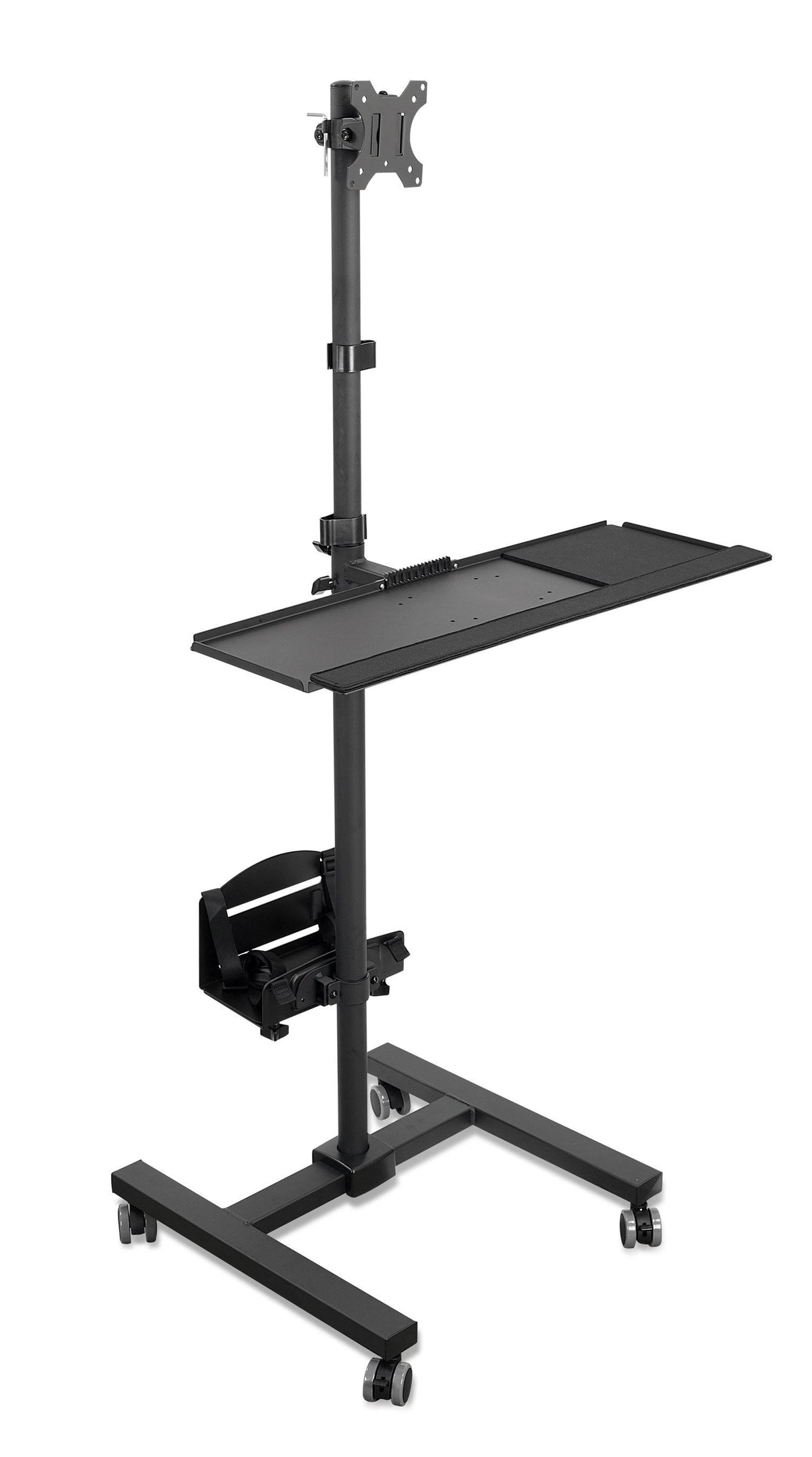Black Mobile Cart with Monitor Mount and CPU Holder N455