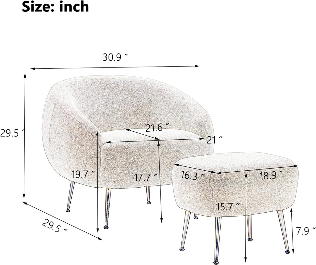 Teddy Short Plush Particle Velvet Accent Chair With Ottoman A19509