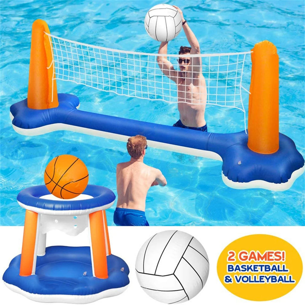 Inflatable Pool Float Set with Volleyball Net and Basketball Hoops K5397