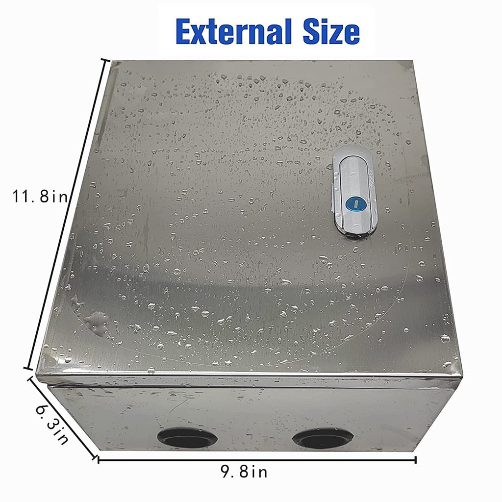 201 Stainless Steel IP64 Waterproof Metal Junction Box with Lock, 11.8"x 9.8"x 6.5", Pack of 2 Q928213