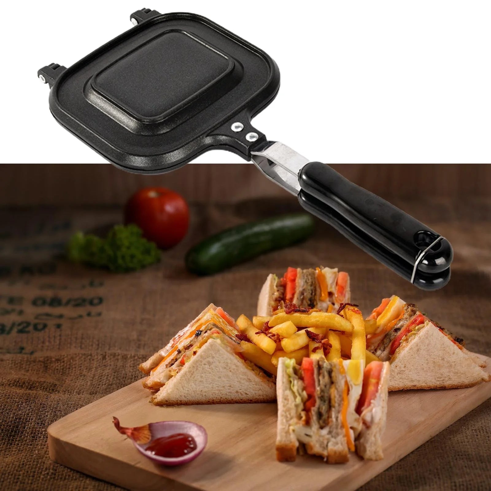 Double Sided Non Stick Sandwiches Maker with Heat Resistant Handles P87191