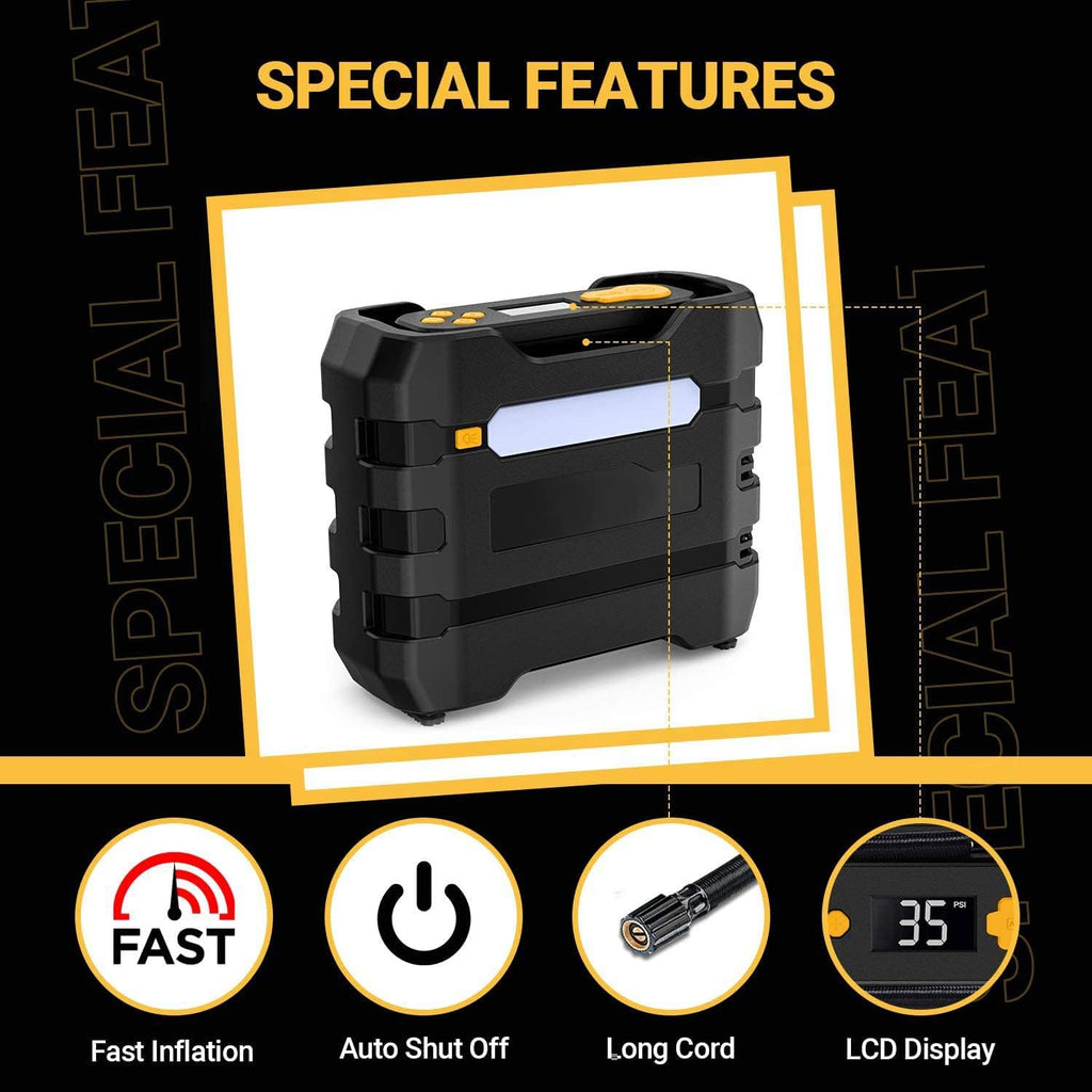 Yellow 2Pcs Portable Car Tire Inflator Air Compressor M8310