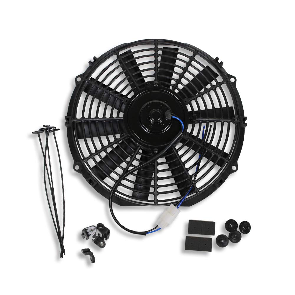 2pcs 10" Universal Electric Radiator Cooling Fan Straight Blade Reversible 1250CFM 12V Black Mounting Kit & Thermostat Switch Relay Kit N525856