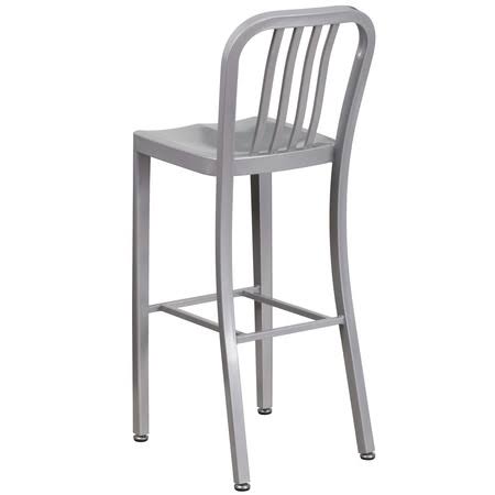 2 Pack 30x22 High Silver Metal Barstool with Vertical Slat Back G28739