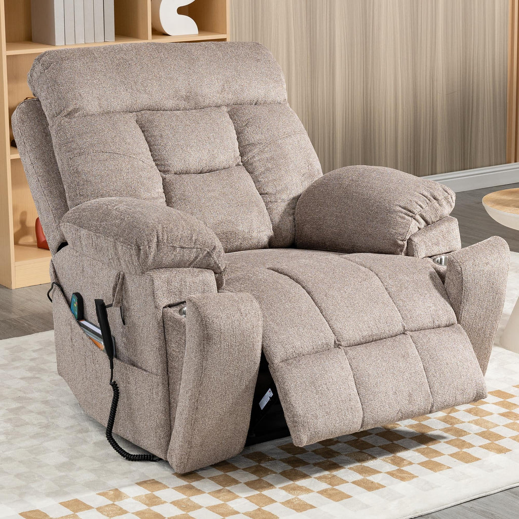 Electric Lift Recliner Chair with Heating and Massage, Fabric, Light Brown G567790
