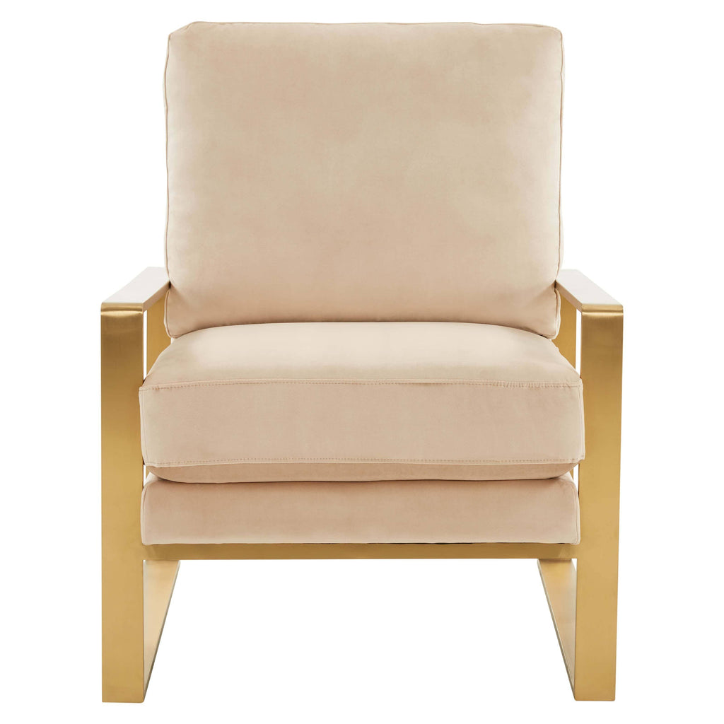 Beige Velvet Accent Armchair with Gold Frame U383