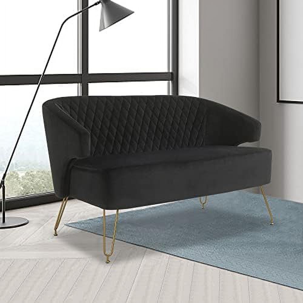 Cashmere Loveseat Sofa with Gold-Finished Metal Legs and 2 Small Pillows C3393