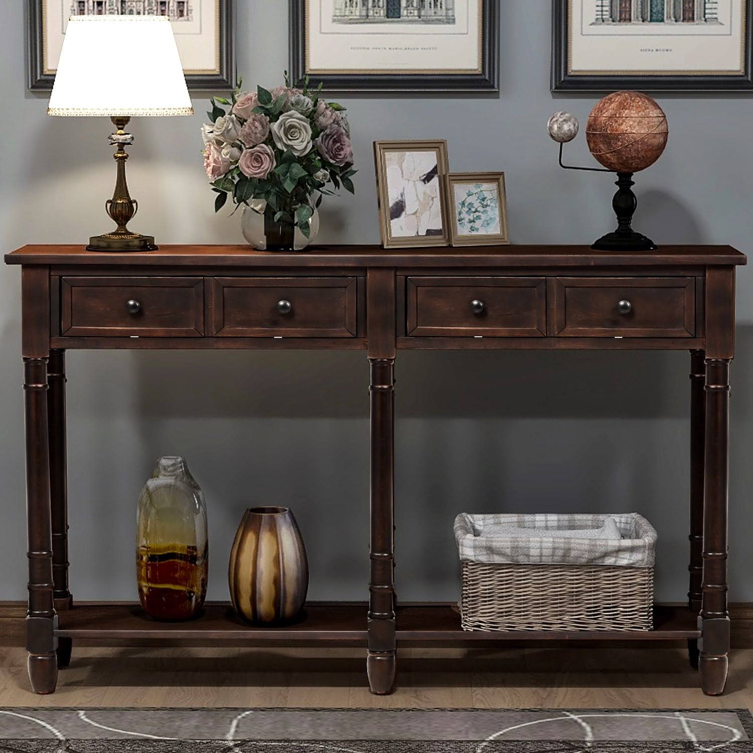 Old Pine 2-Drawer Console Table with Bottom Shelf B9869