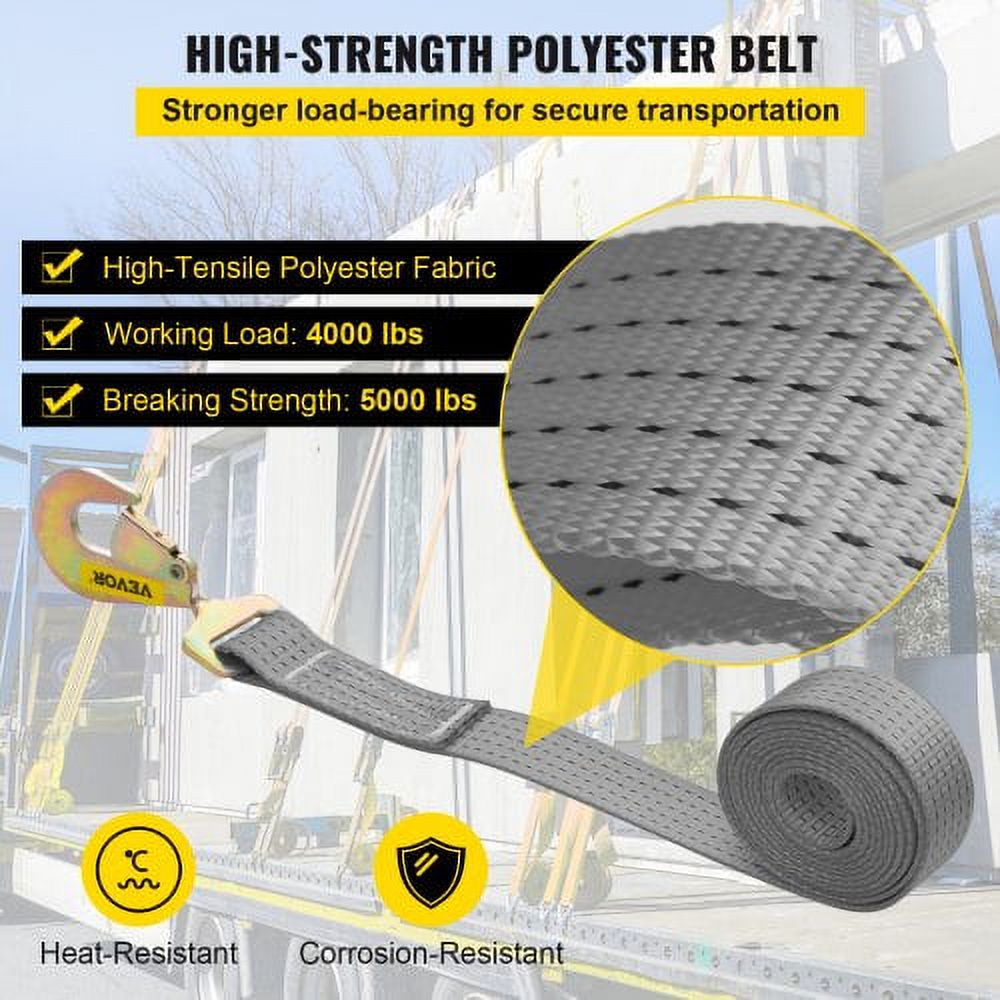Heavy Duty Ratchet Straps with Snap Hooks, 4000 lbs Working Load H31197