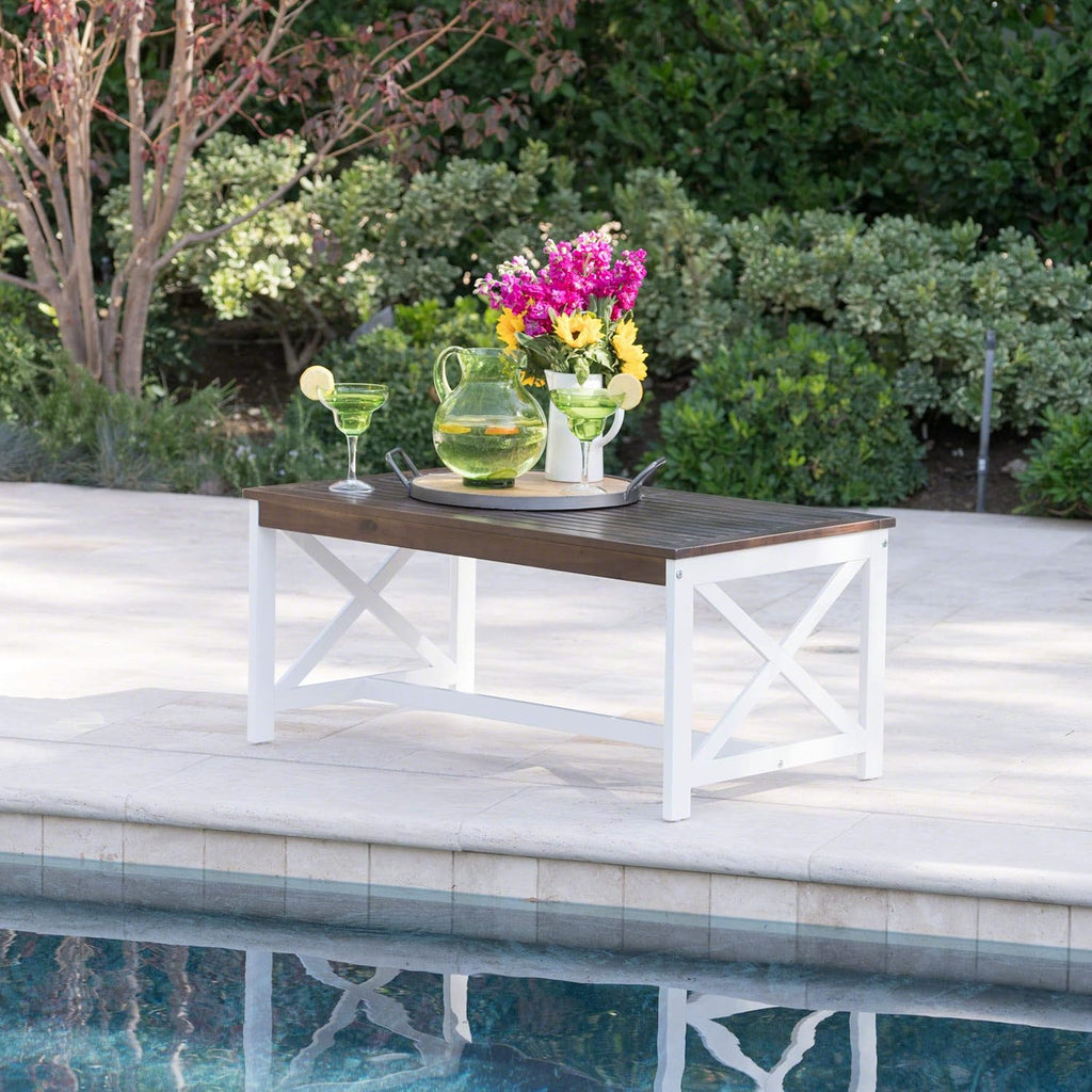 White Base / Dark Brown Top Acacia Wood Coffee Table O575890