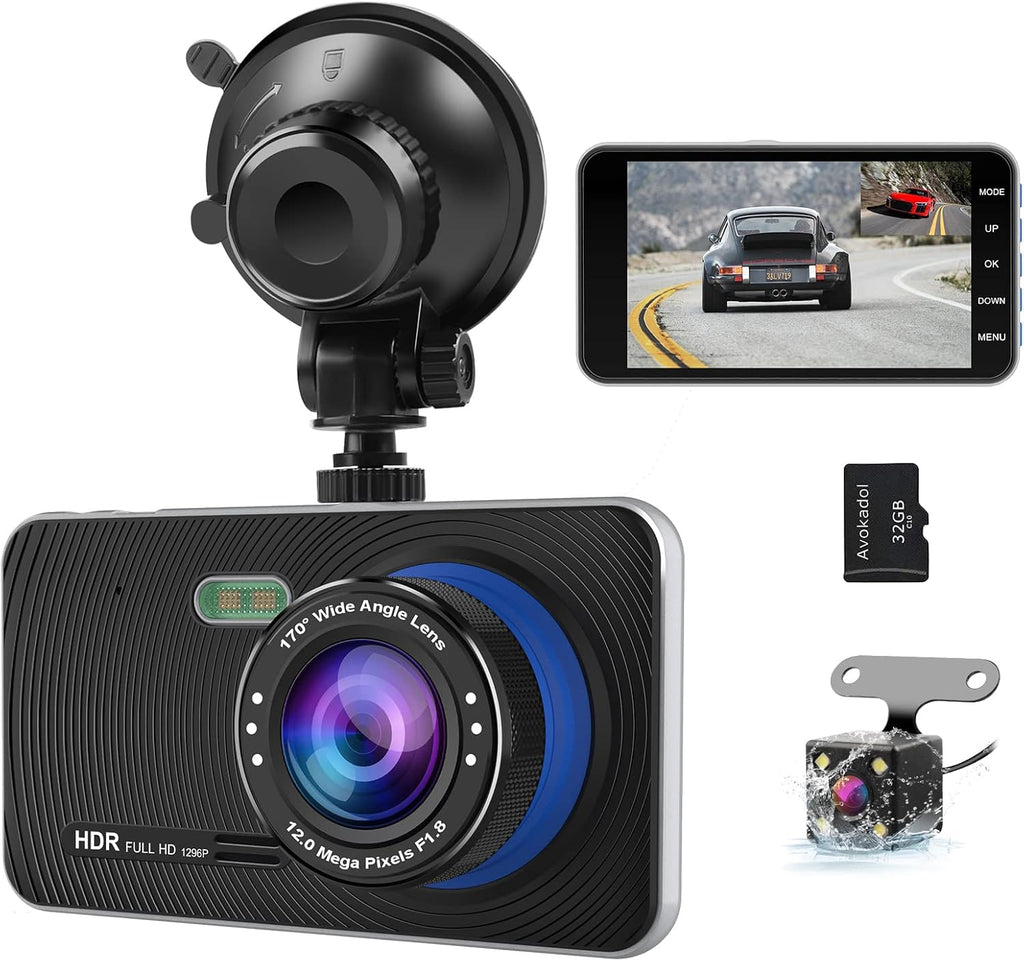 Dash Cam Front and Rear with 32G SD Card 1080P FHD 4'' IPS Screen 170° Wide Angle, Pack of 2 T24532
