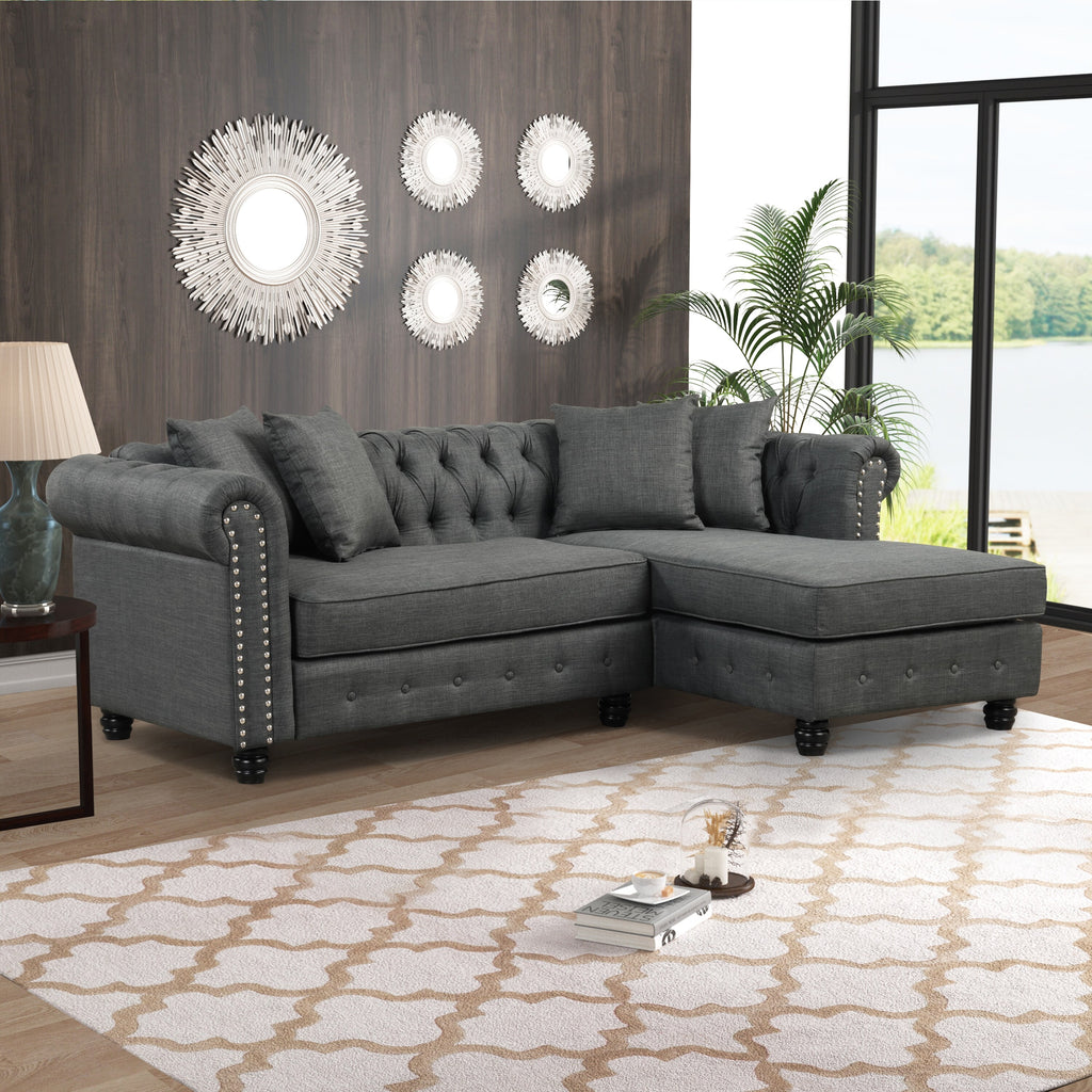Grey Linen Chesterfield Sofa L69669