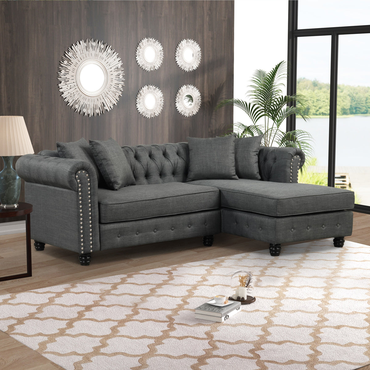 Grey Linen Chesterfield Sofa L69669