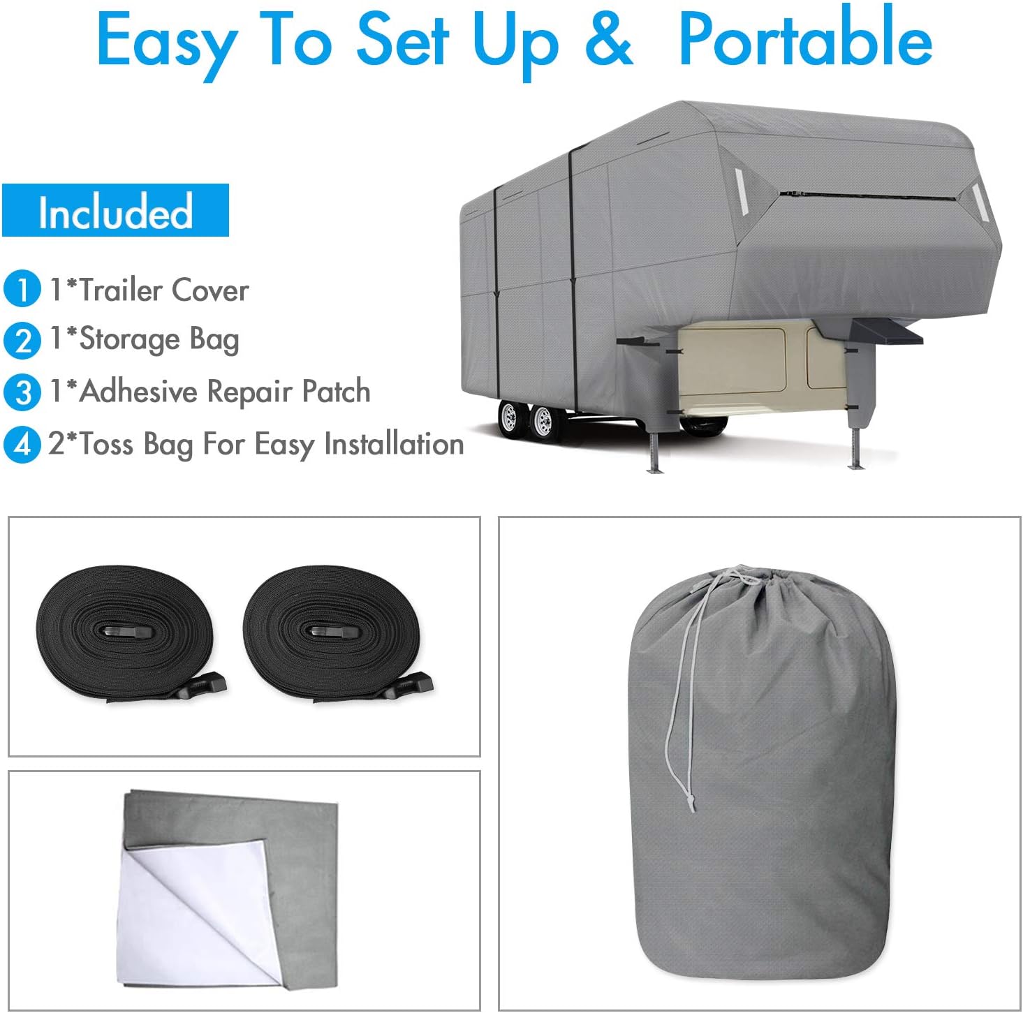 5th Wheel RV Cover 3-Ply Ripstop Waterproof with Steel Pole (26'-29') V805099