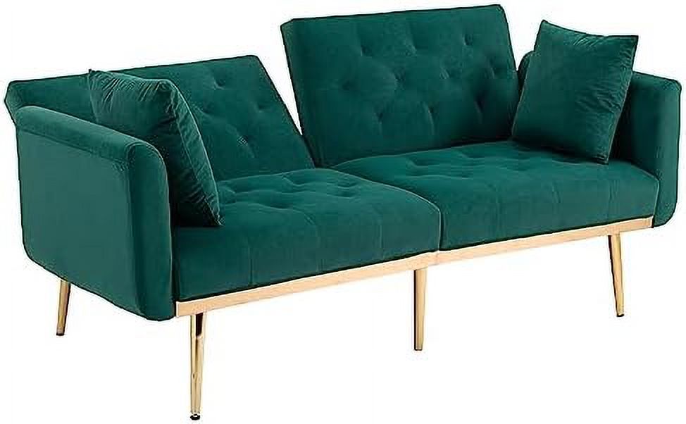 Beige Velvet Loveseat Sofa with 7 Gold Metal Legs E92742