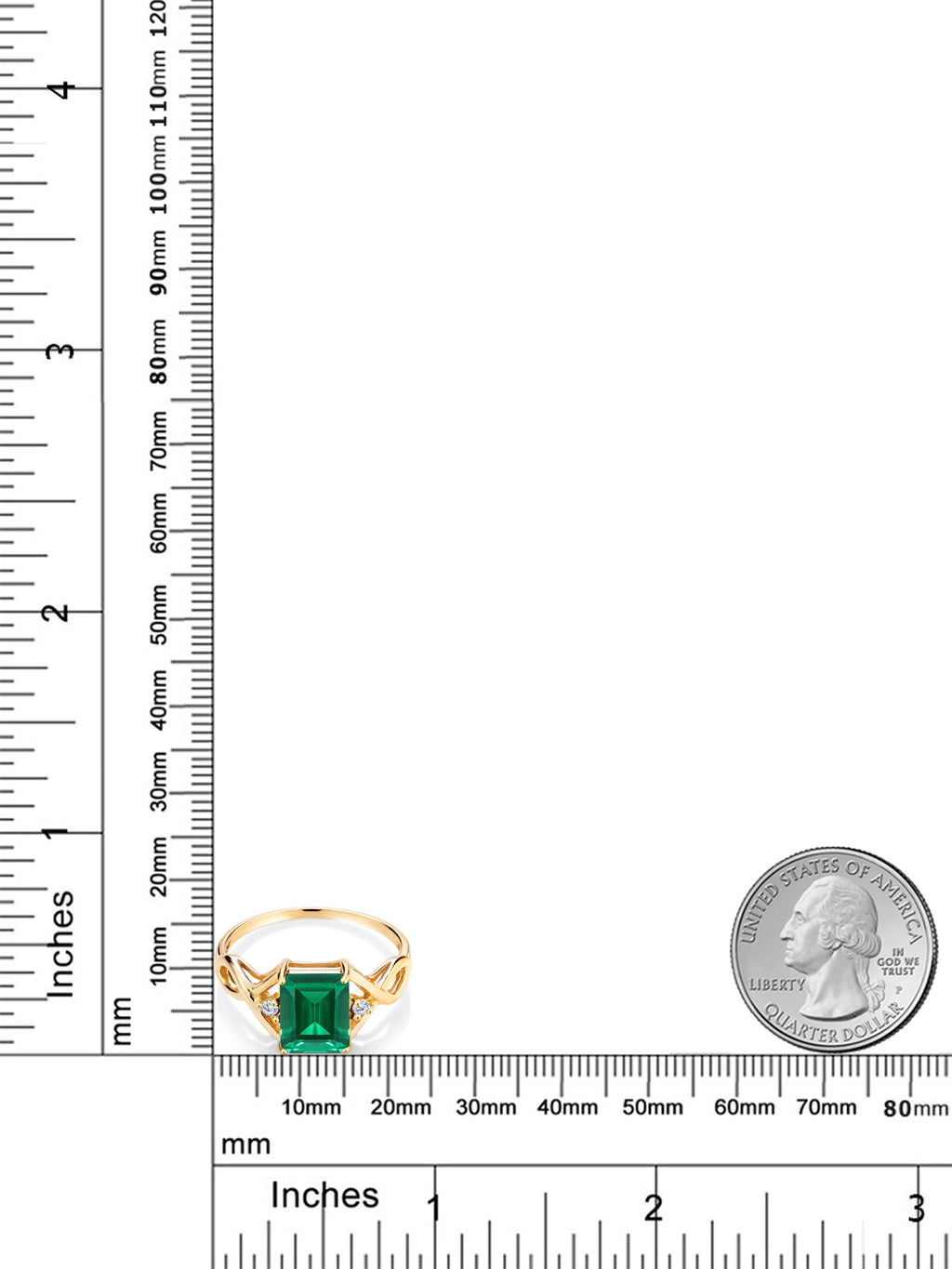 18K Yellow Gold Plated Silver Green Simulated Emerald and White Lab Grown Diamond Ring (2.03 Cttw) N403