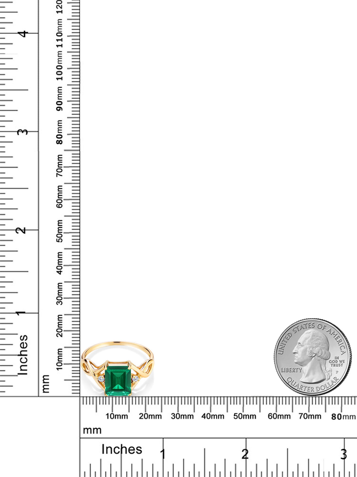 18K Yellow Gold Plated Silver Green Simulated Emerald and White Lab Grown Diamond Ring (2.03 Cttw) N403