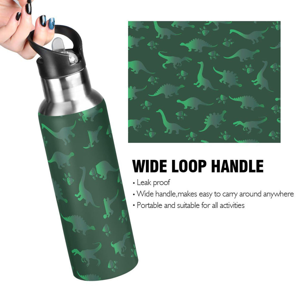 Green Dinosaur Pattern Stainless Steel Insulated Water Bottle with Straw Lid L831563