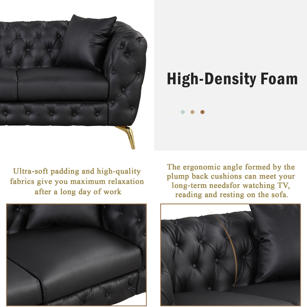 Black PU Upholstered Loveseat Sofa with Metal Legs O94779