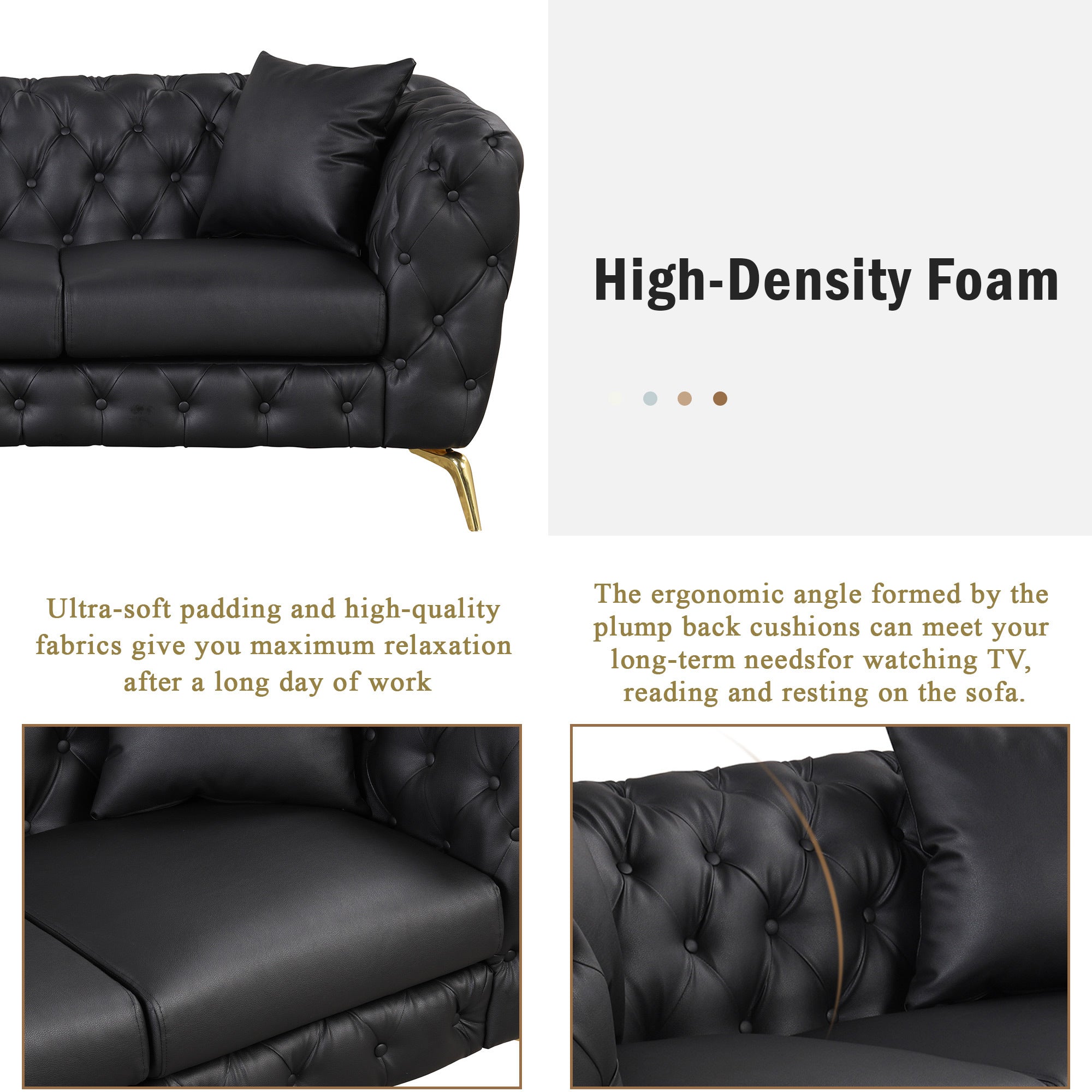 Black PU Upholstered Loveseat Sofa with Metal Legs O94779