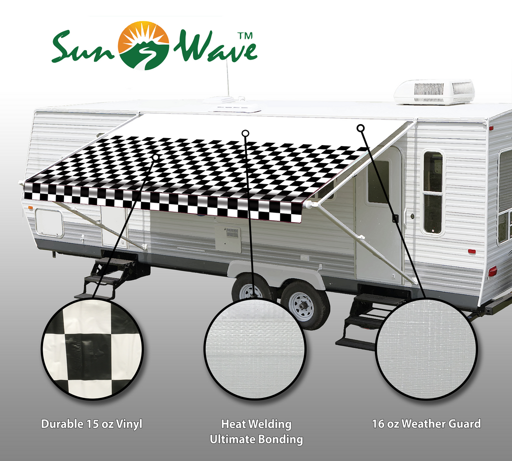 RV Awning Replacement Fabric 12' Checkered Pattern I832537