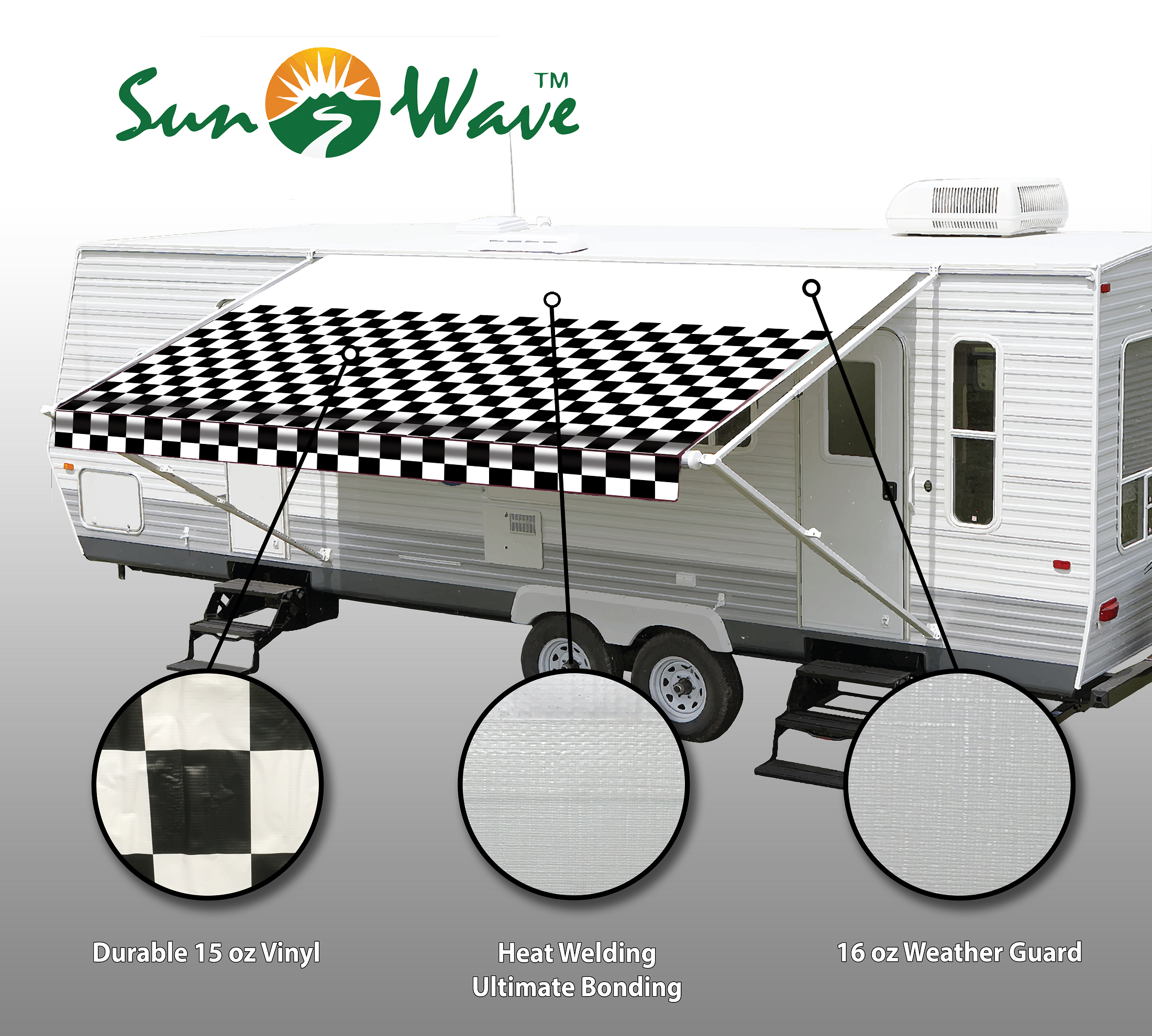 RV Awning Replacement Fabric 12' Checkered Pattern I832537