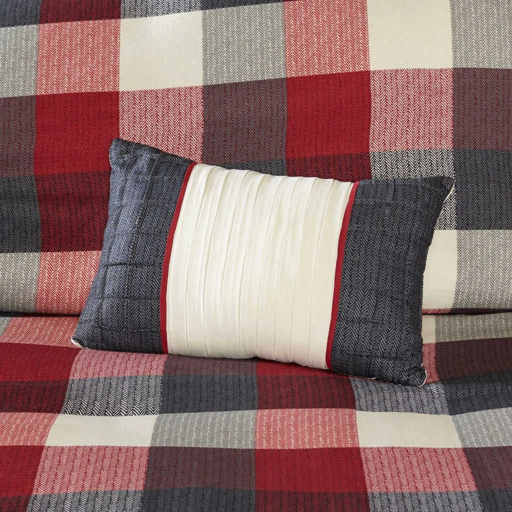 6 Piece Herringbone Duvet Cover Set Red King/Cal King P716