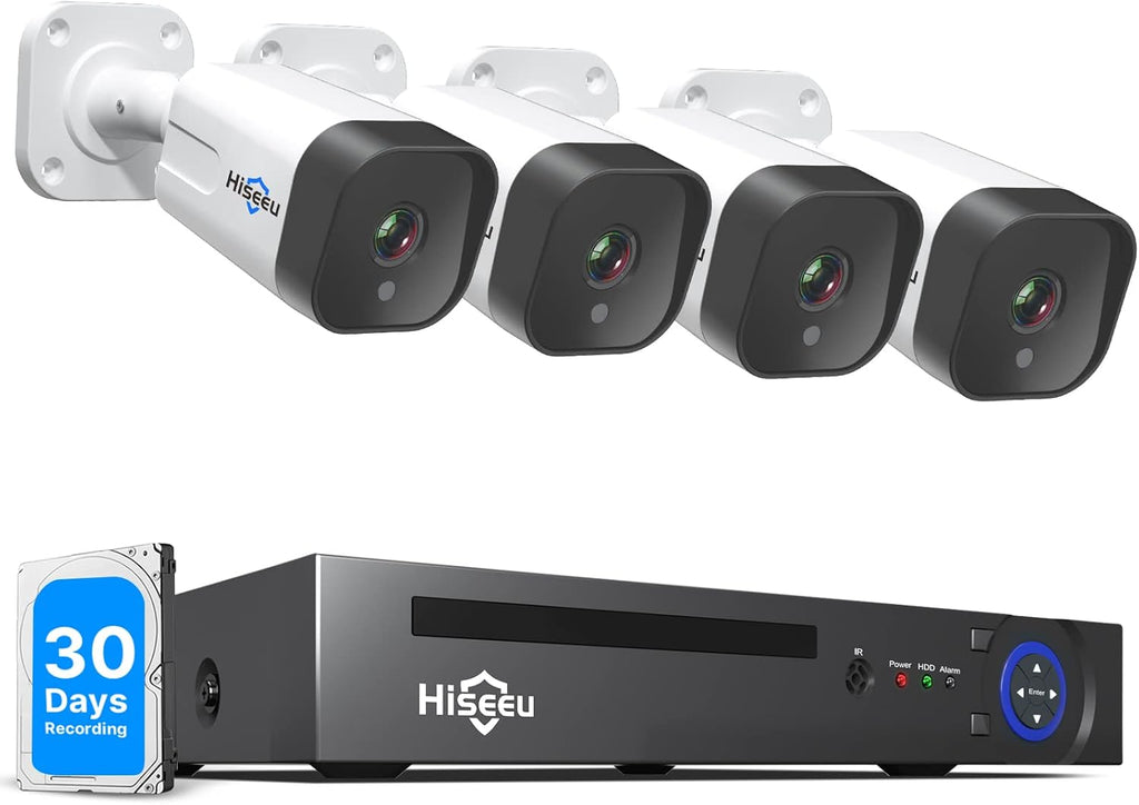 4K PoE 8CH 8MP NVR Security Camera System with 4Pcs Outdoor Bullet Cameras, 3TB Hard Drive, 100ft Night Vision, IP67 Waterproof X96099