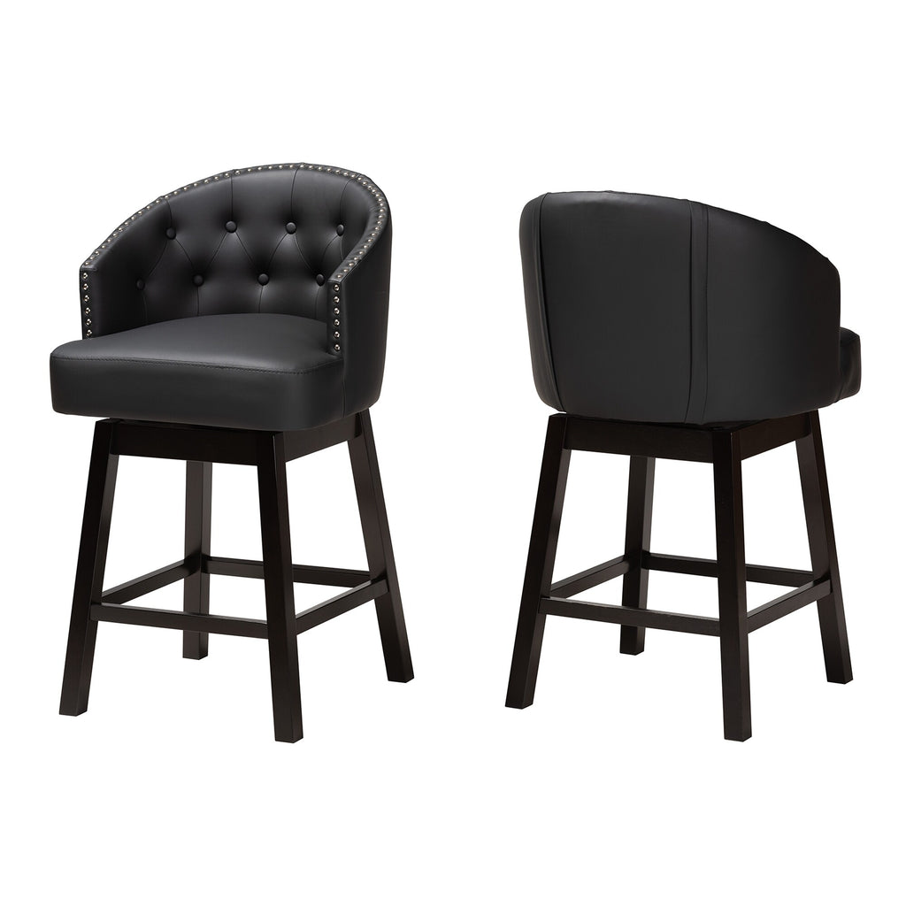 Faux Leather and Wood Swivel Counter Stool Set-2PC Tan, Espresso Brown G40350