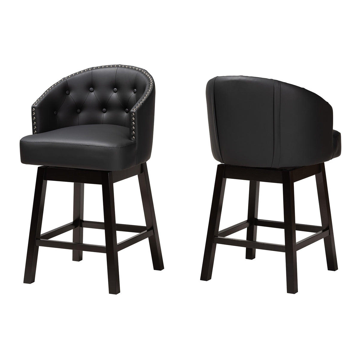 Faux Leather and Wood Swivel Counter Stool Set-2PC Tan, Espresso Brown G40350