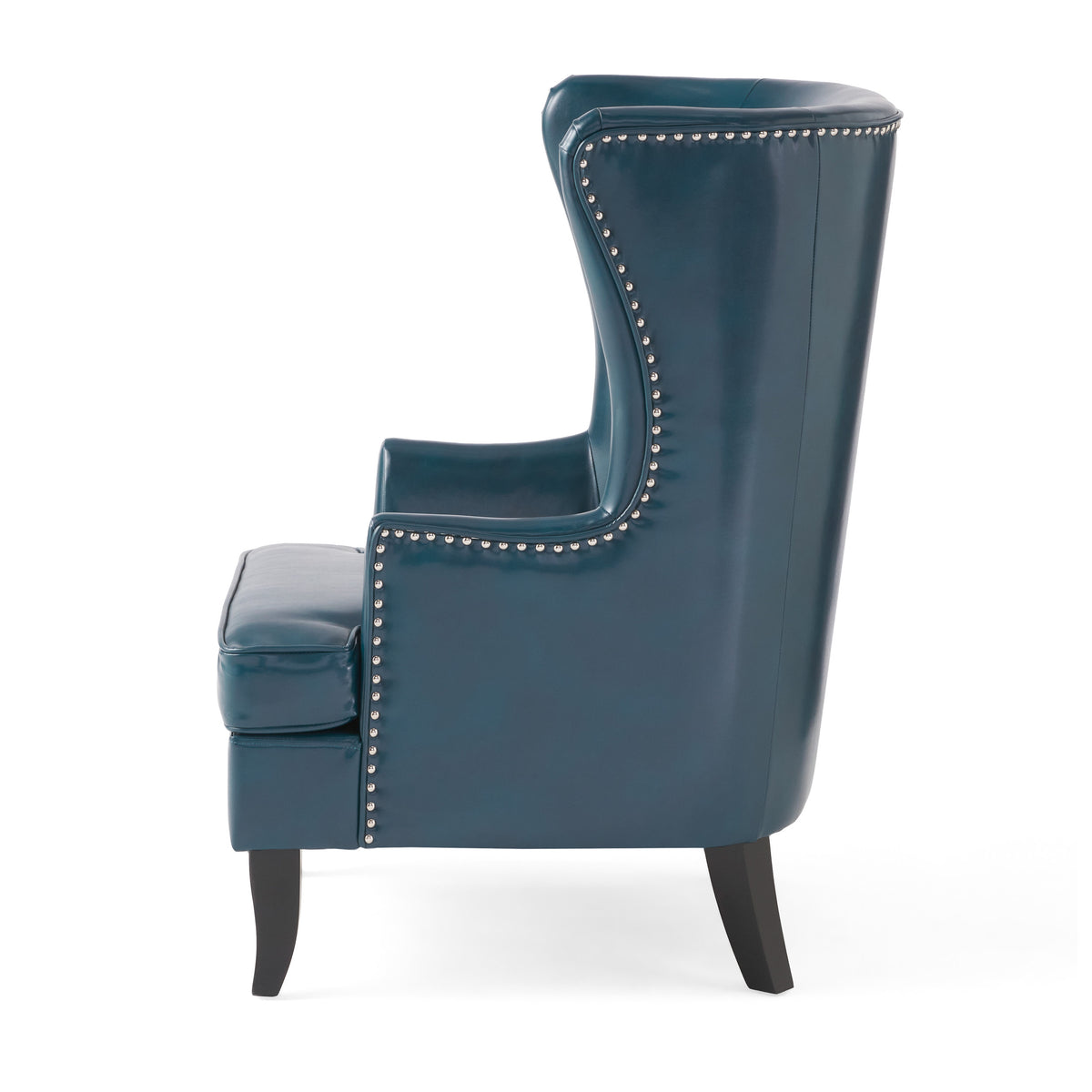 Teal and Matte Black Bonded Leather Wingback Club Chair E4571