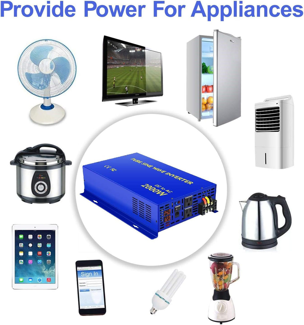 2000W Pure Sine Wave Power Inverter 24V DC to AC 120V with 15ft Remote Switch F716221