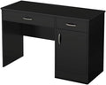 Black Wood Computer Desk with Keyboard Tray and Drawers X64965
