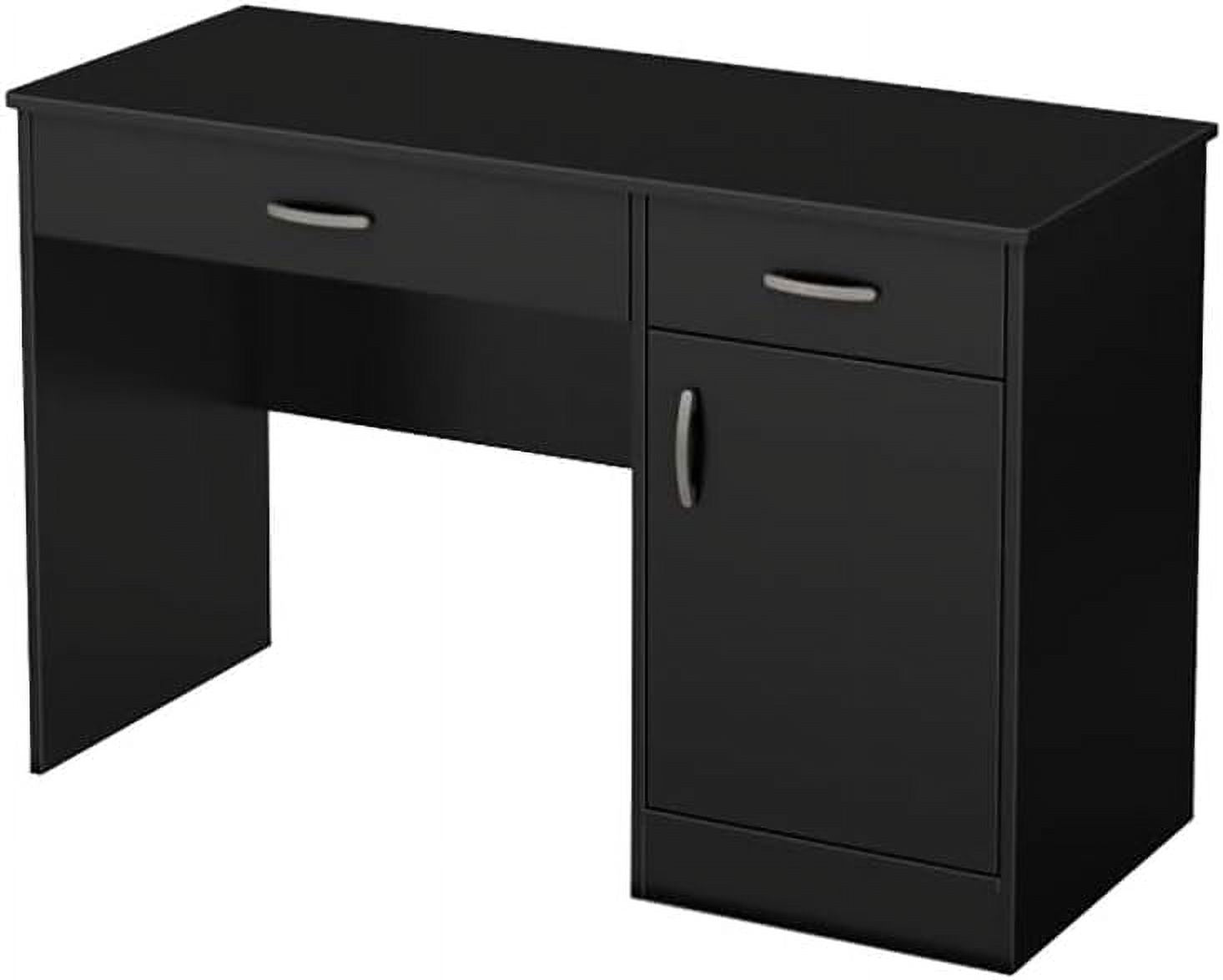 Black Wood Computer Desk with Keyboard Tray and Drawers X64965