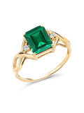 18K Yellow Gold Plated Silver Green Simulated Emerald and White Lab Grown Diamond Ring (2.03 Cttw) N403