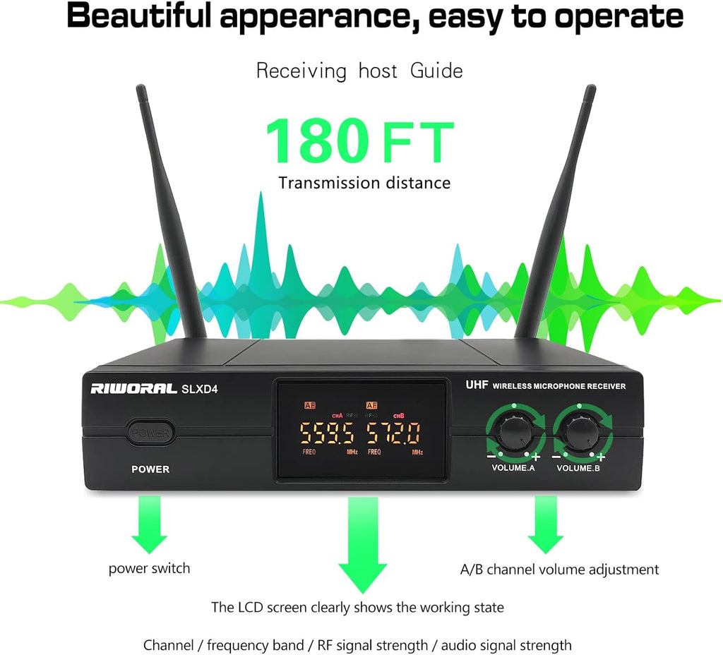 Wireless Microphone System with Dual UHF Cordless Handheld Dynamic Mic F850460
