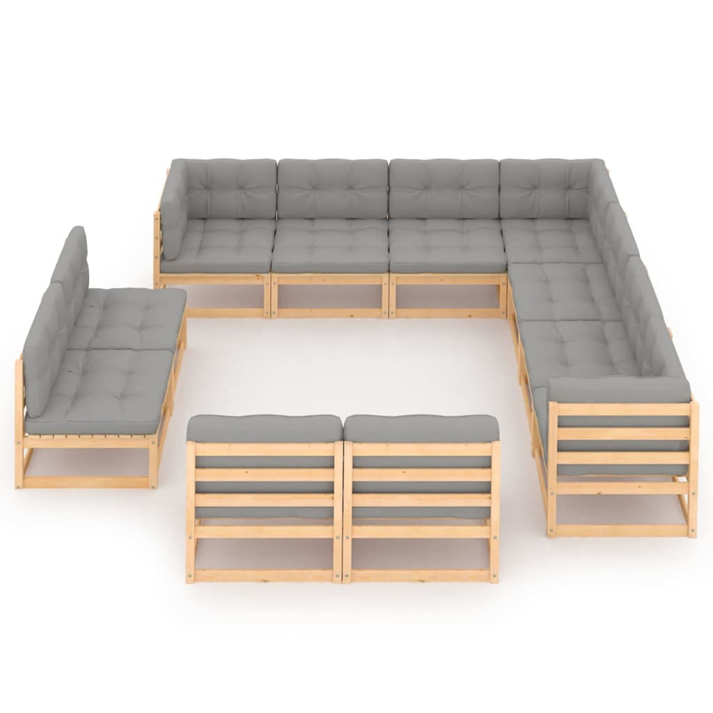 11 Piece Patio Lounge Set with Gray Cushion Pinewood Sectional Outdoor Furniture Set D4801