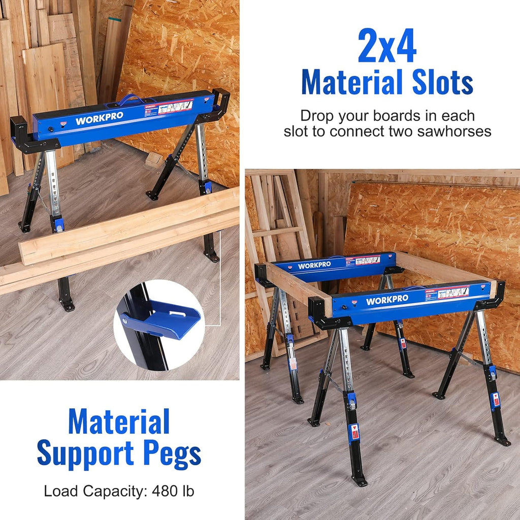 Folding Sawhorse 2-Pack Adjustable Heavy Duty 3000 lbs Load Capacity O375